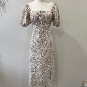 Paper Crane Floral Puff-Sleeve Midi Dress – Size Medium